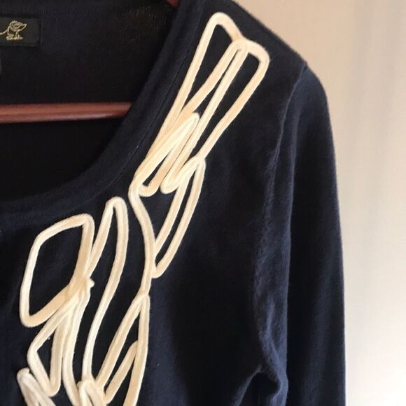 Top Knits Navy w White Ribbon Trim Cardigan - SM - Picture 3 of 7